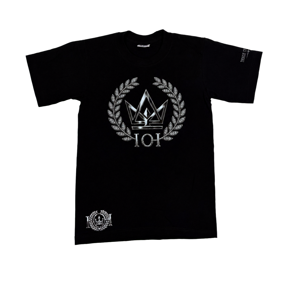 Silver Standard black heavyweight tee, silver crown crest front