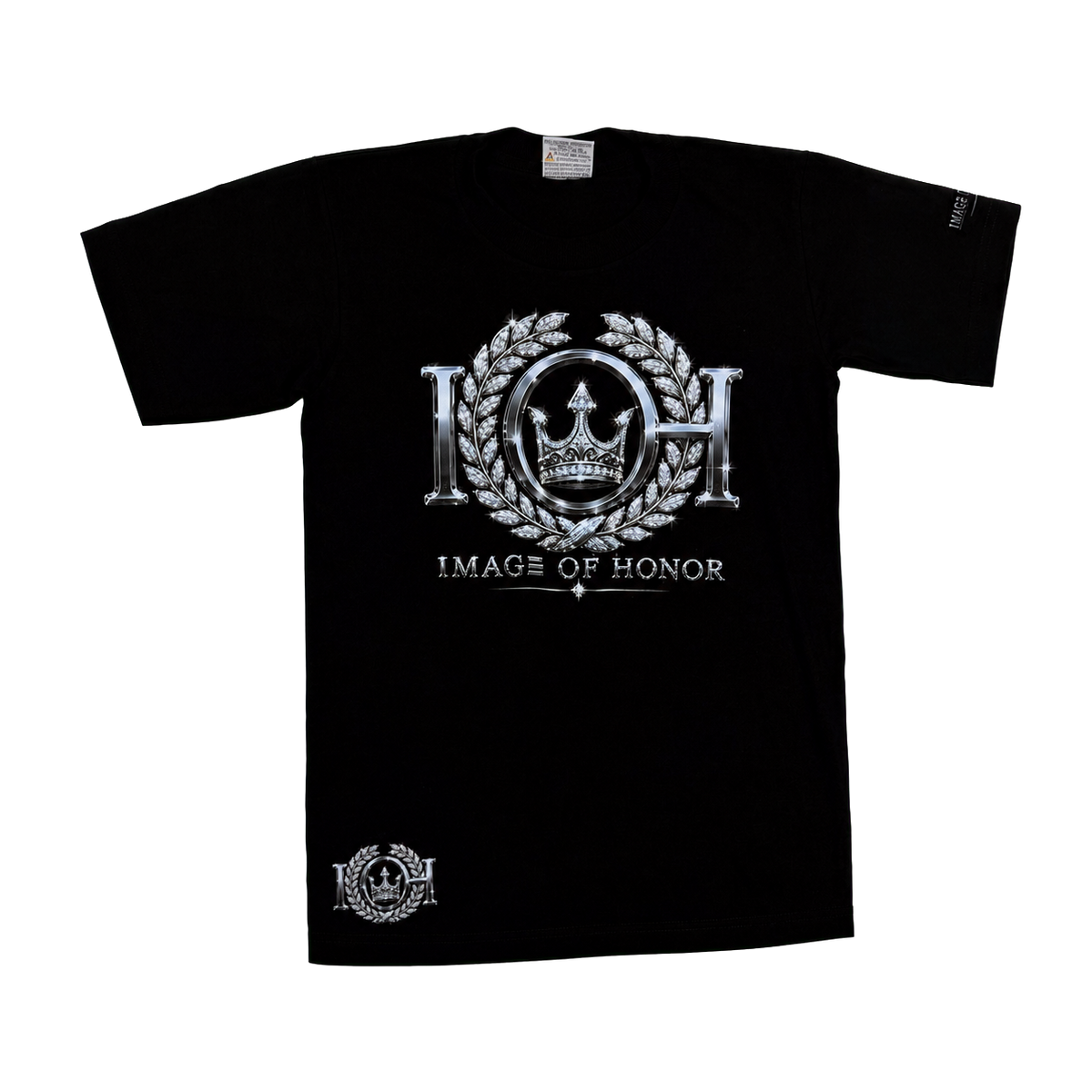 Silver Standard black heavyweight tee, silver IOH emblem front