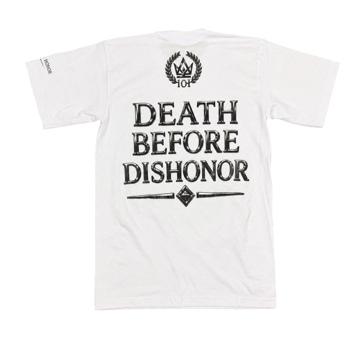 Death Before Dishonor white and black chrome tee back
