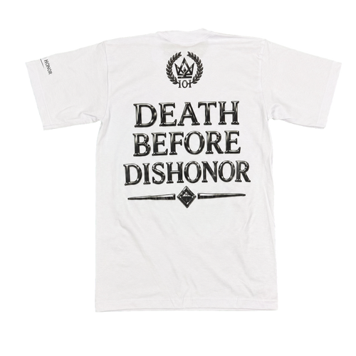 Death Before Dishonor white and black chrome tee back