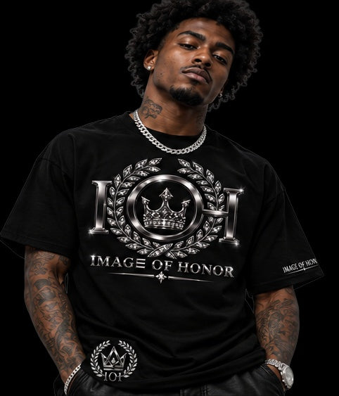 black-chrome tee front on black background