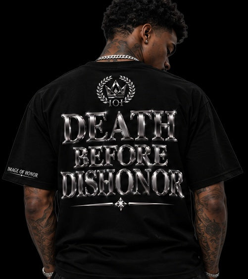 black-chrome tee back death before dishonor on black background