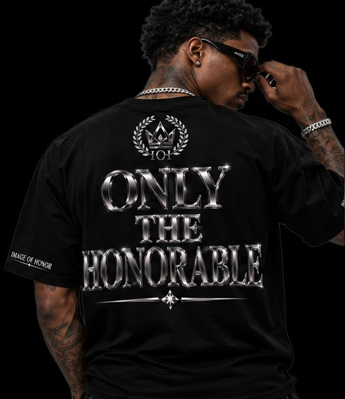 black-chrome tee back only the honorable on black background