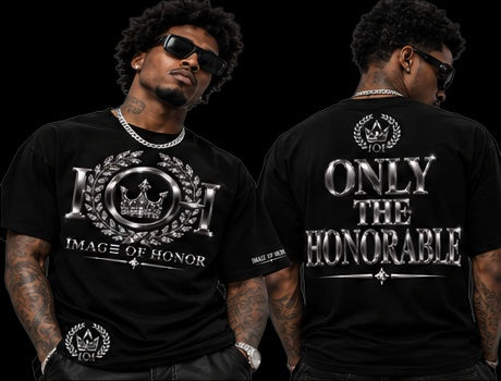 black-chrome tee front and only the honorable on black background