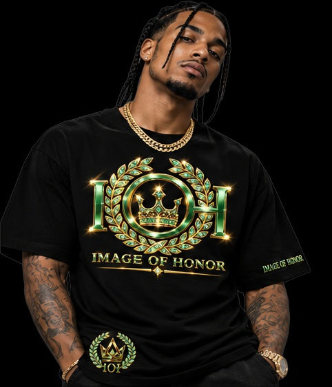 emerald tee front on black background