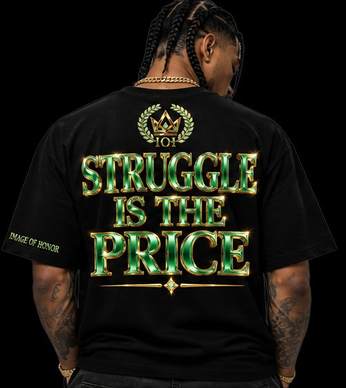 emerald tee back struggle is the price on black background