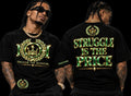 emerald tee front and struggle is the price on black background