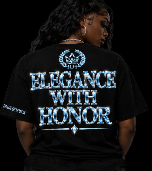 ice-blue tee back elegance with honor on black background