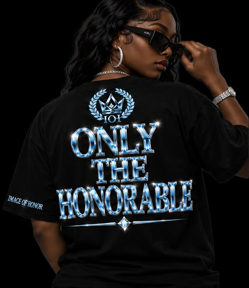 ice-blue tee back only the honorable on black background