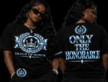 ice-blue tee front and only the honorable on black background