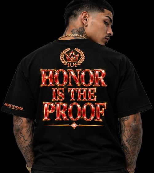 ruby tee back honor is the proof on black background