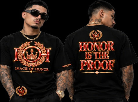 ruby tee front and honor is the proof on black background
