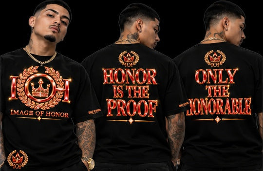 ruby black tee, front and both back options on black background