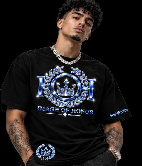 sapphire tee front on black background