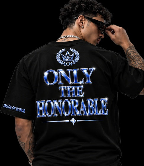 sapphire tee back only the honorable on black background