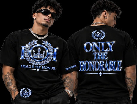 sapphire tee front and only the honorable on black background