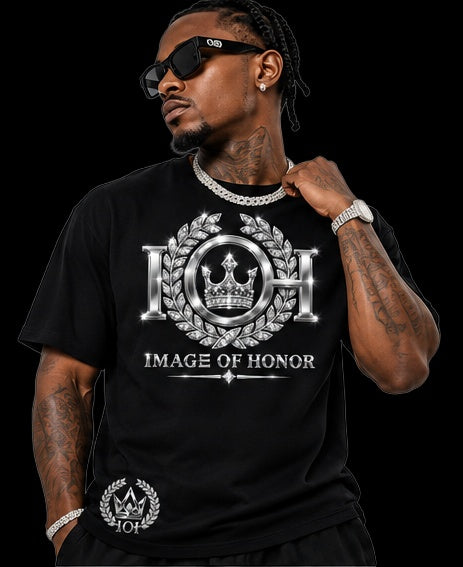 silver tee front on black background