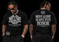 silver tee front and move alone or move with honor on black background