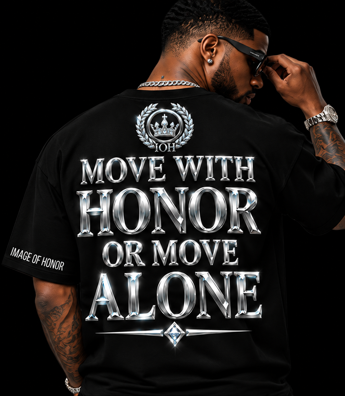 Silver Standard tee back angle on black background