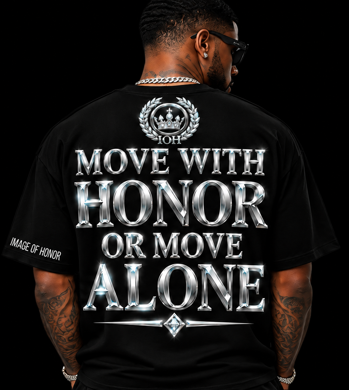 Silver Standard tee back on black background