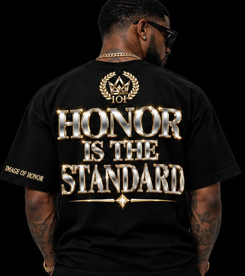 two-tone tee back honor is the standard on black background