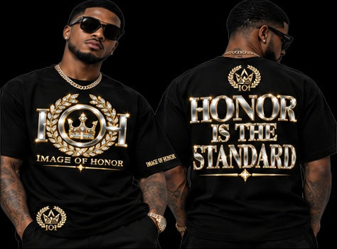two-tone tee front and honor is the standard on black background