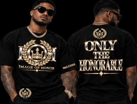 two-tone tee front and only the honorable on black background