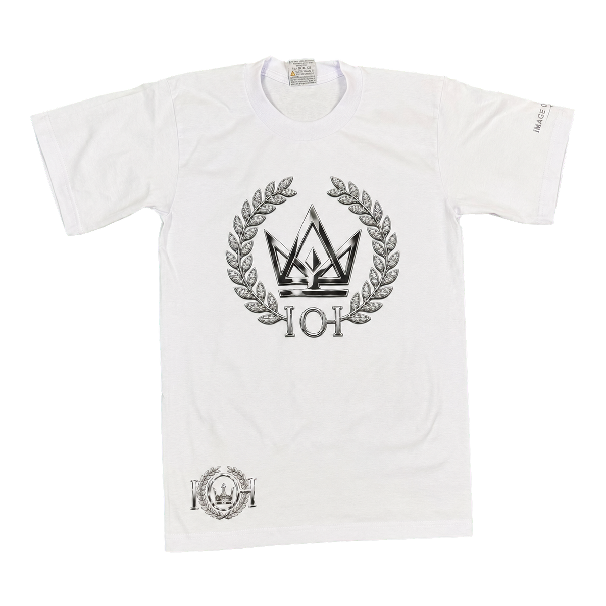 Silver Standard white heavyweight tee, silver crown crest front